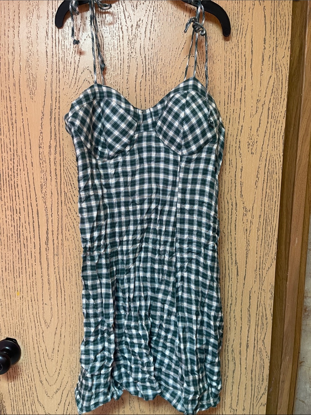 American Eagle Outfitters Green Plaid Bustier Slip Dress